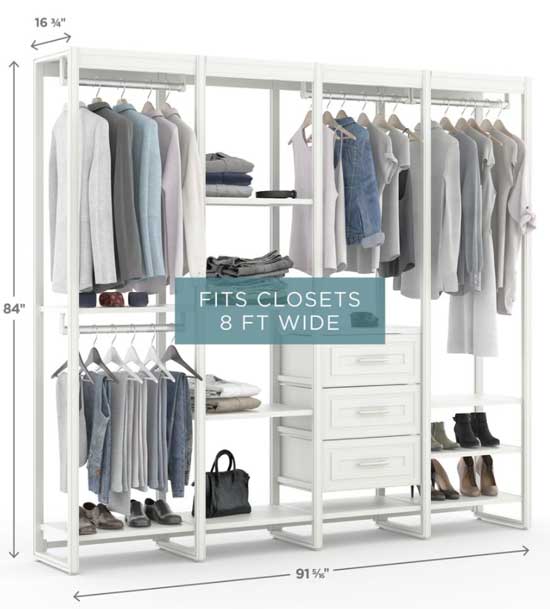 Dimensions for DIY Closet System Kit for an 8-Foot Wide Closet