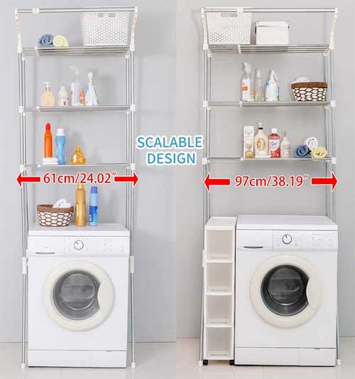 Expandable Laundry Shelf Unit Widens to Fit All Washers and Dryers