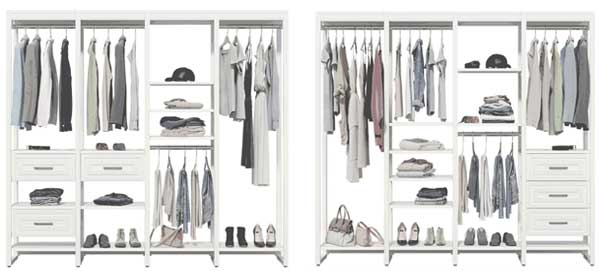 Freestanding Closet Configurations - Customize Your Storage by re-Arranging Drawers, Shelves, Hanging Rods