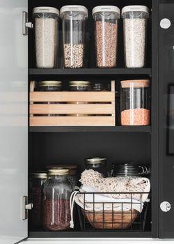 Pantry Shelves with Organized See-Through Containers