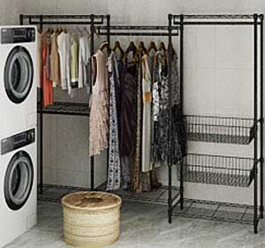 Space-Saving Wire Shelving Unit in Laundry for Hanging Clothes, Storage